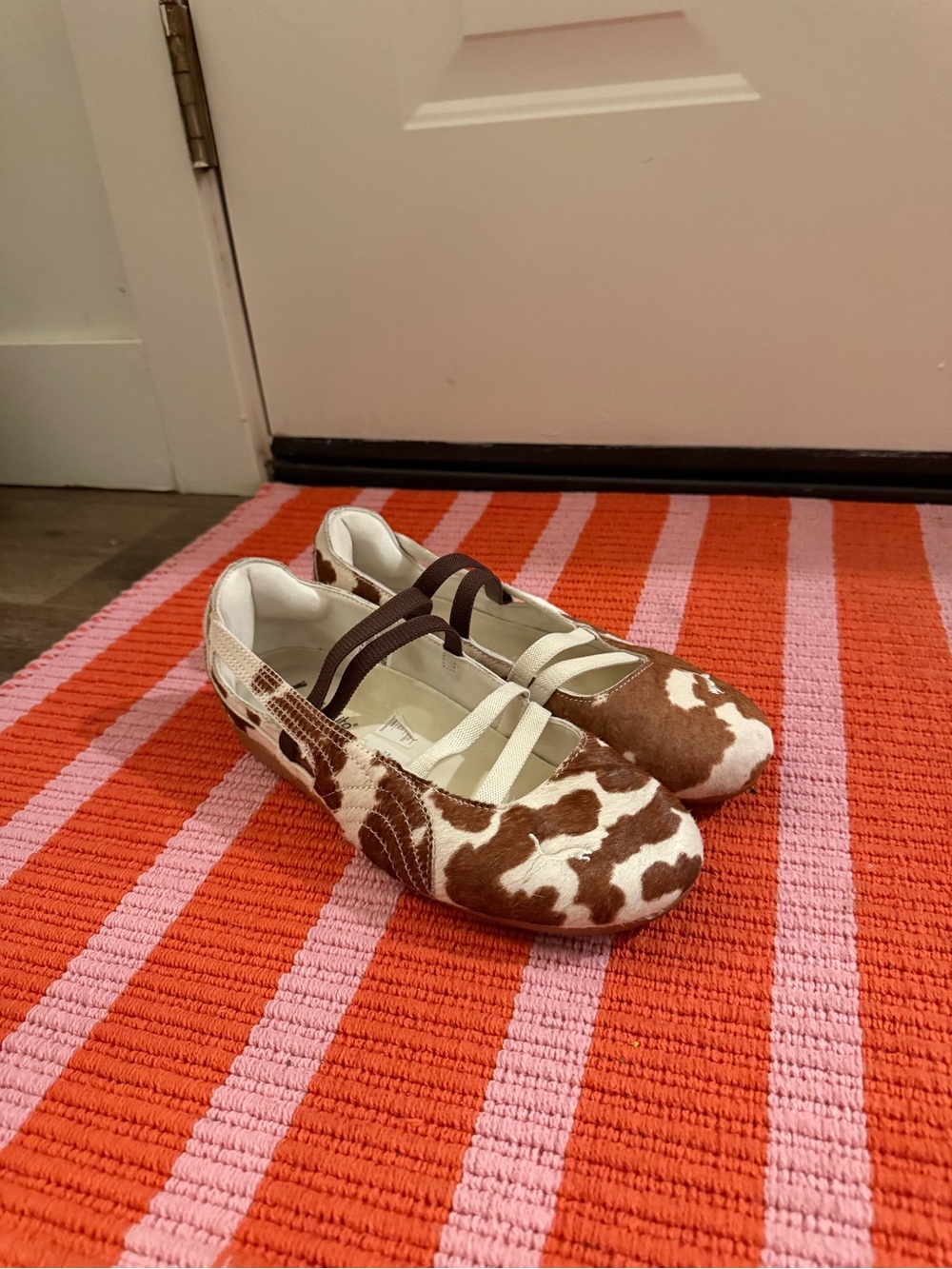 Puma Kids Cow-Print Ballet Flats in Brown & White